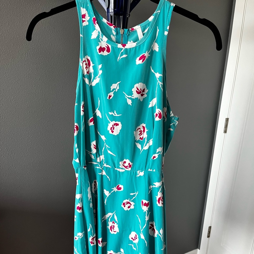 Floral Sleeveless Dress - Teal and Pink